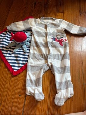 Carter’s Airplane Footie + Pirate Lovey Set | Baby Boy 6 Months